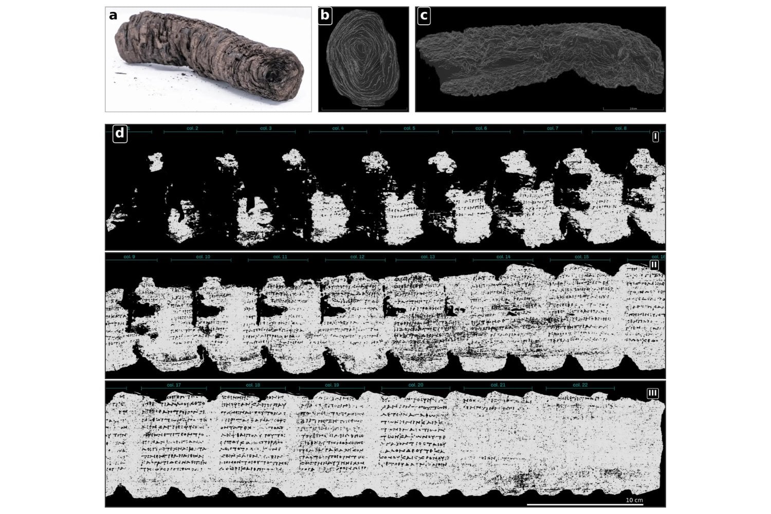 El Vesubio convirtió este papiro en un bloque de carbón hace casi 2.000 años. La inteligencia artificial ha logrado leerlo sin abrirlo