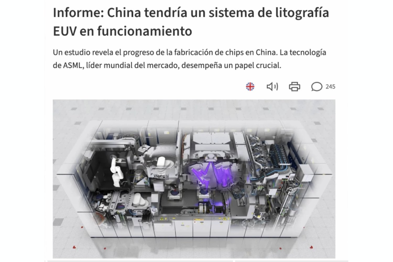 China empieza a fabricar sus propias máquinas de litografía avanzada: el movimiento que ha puesto en alerta a ASML