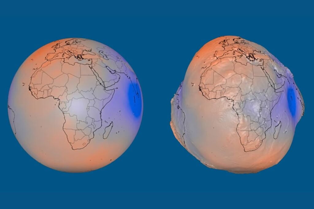 La NASA ha deformado la Tierra 10.000 veces para mostrar algo que nuestros ojos no pueden ver. La gravedad convierte el “nivel del mar” en un mundo de valles y montañas separados por 191 metros