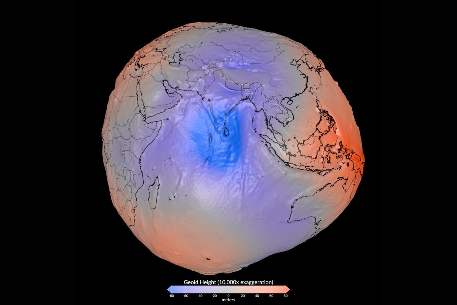La NASA ha deformado la Tierra 10.000 veces para mostrar algo que nuestros ojos no pueden ver. La gravedad convierte el “nivel del mar” en un mundo de valles y montañas separados por 191 metros