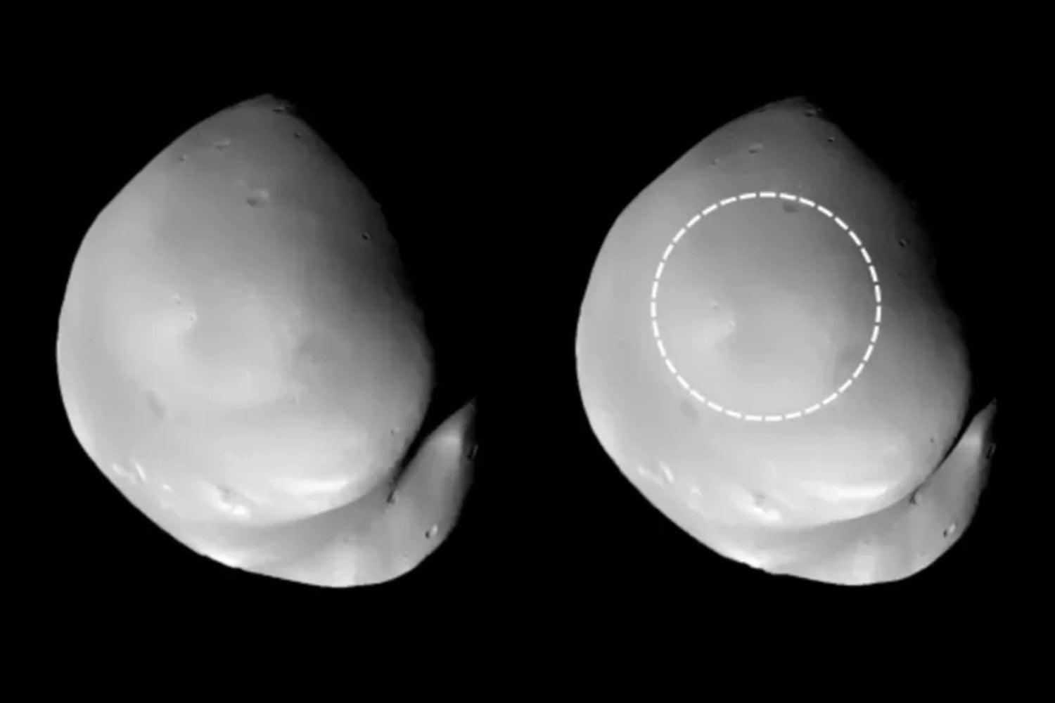 Un asteroide de apenas 320 metros pudo remodelar casi por completo una luna de Marte de 12 kilómetros. Deimos sobrevivió, pero quedó enterrada bajo hasta 200 metros de escombros