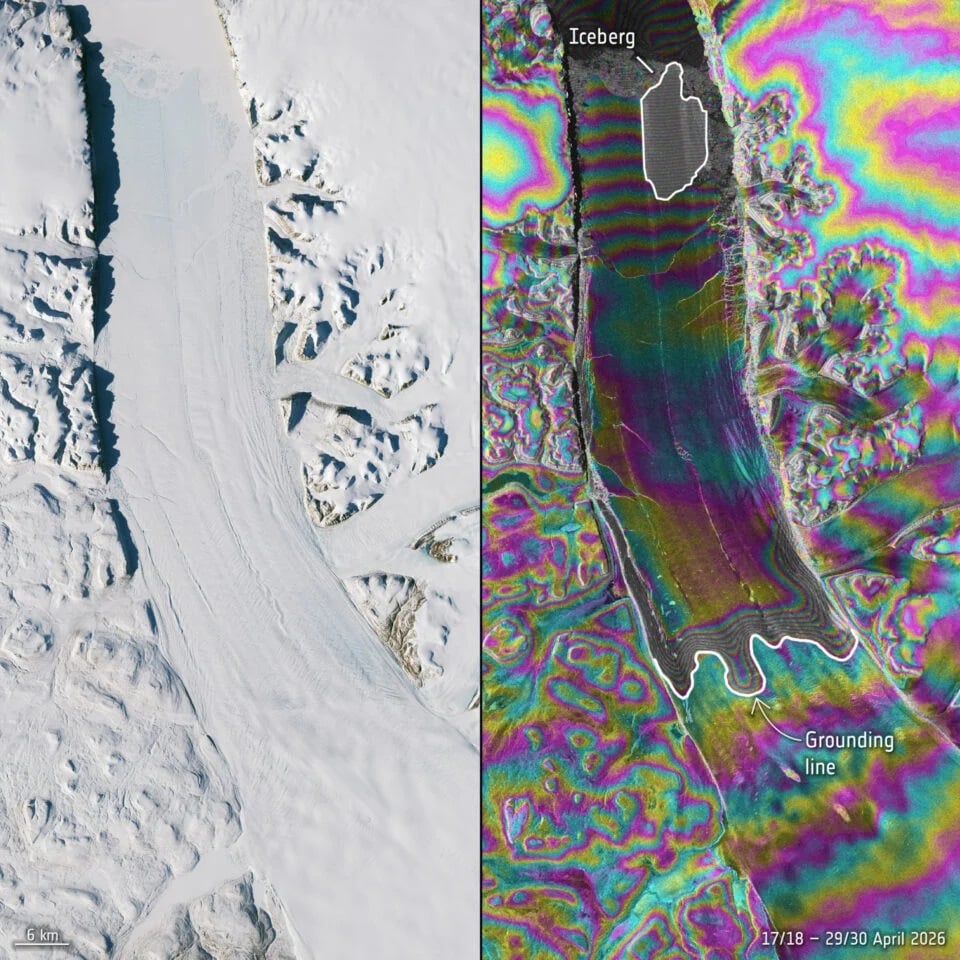 Sentinel 1 Interferometry Highlights Fractures Of Petermann Ice Tongue 960x960