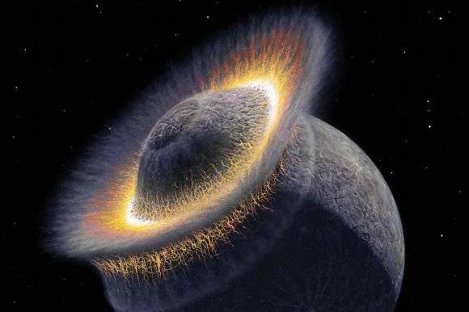 Durante décadas pensamos que la Luna nació lentamente de un disco de escombros tras el choque con Theia. Una nueva simulación muestra que pudo aparecer casi intacta en apenas cinco horas