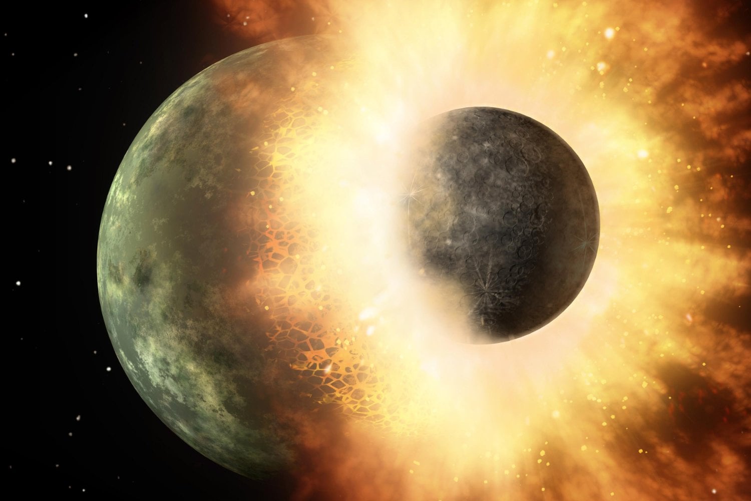 Durante décadas pensamos que la Luna nació lentamente de un disco de escombros tras el choque con Theia. Una nueva simulación muestra que pudo aparecer casi intacta en apenas cinco horas