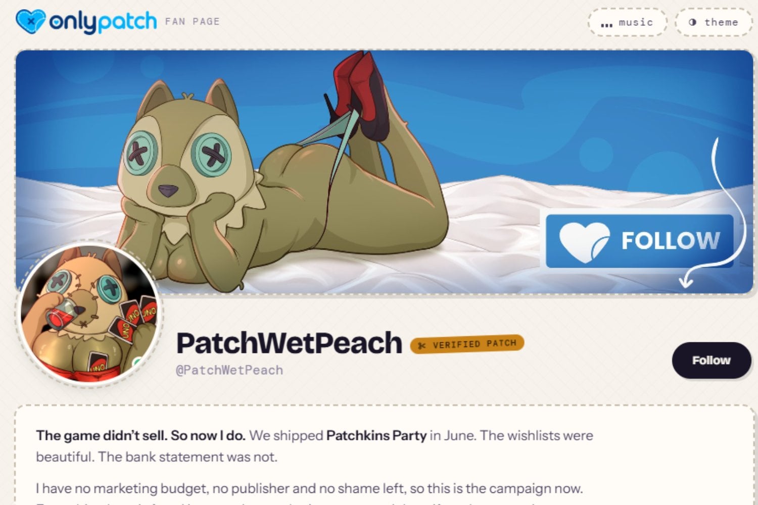 Patchkins Party no tuvo la explosión esperada en Steam, así que sus creadores incorporaron esa realidad a su universo: ahora sus personajes buscan trabajos cada vez más disparatados para poder sobrevivir cuando nadie está jugando