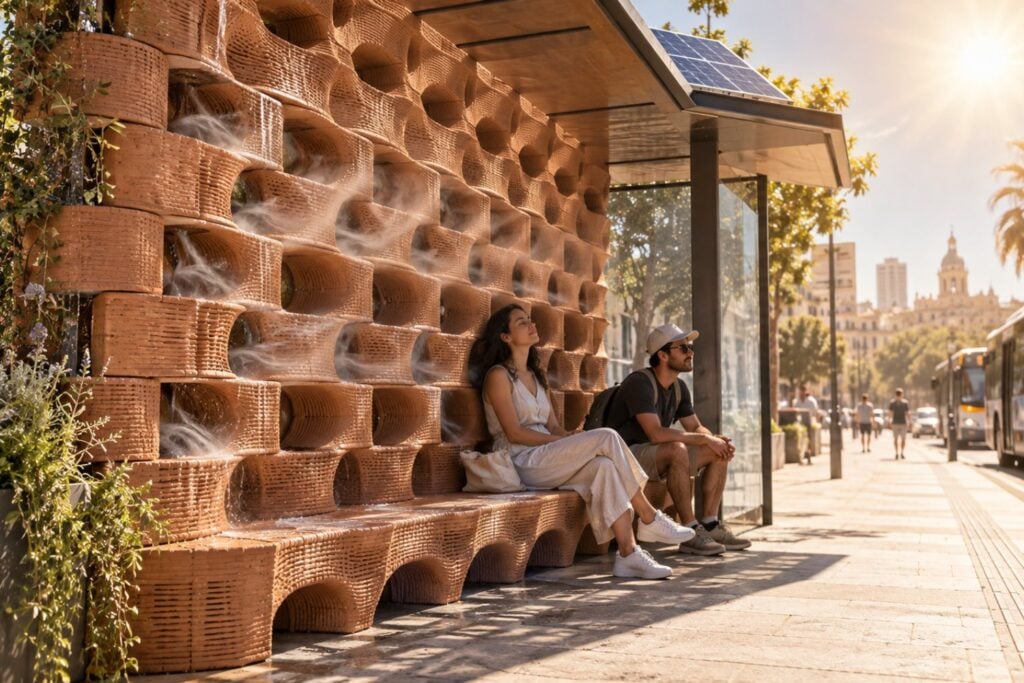 Dos jóvenes han creado un ladrillo capaz de refrescar paradas de bus y patios escolares hasta nueve grados