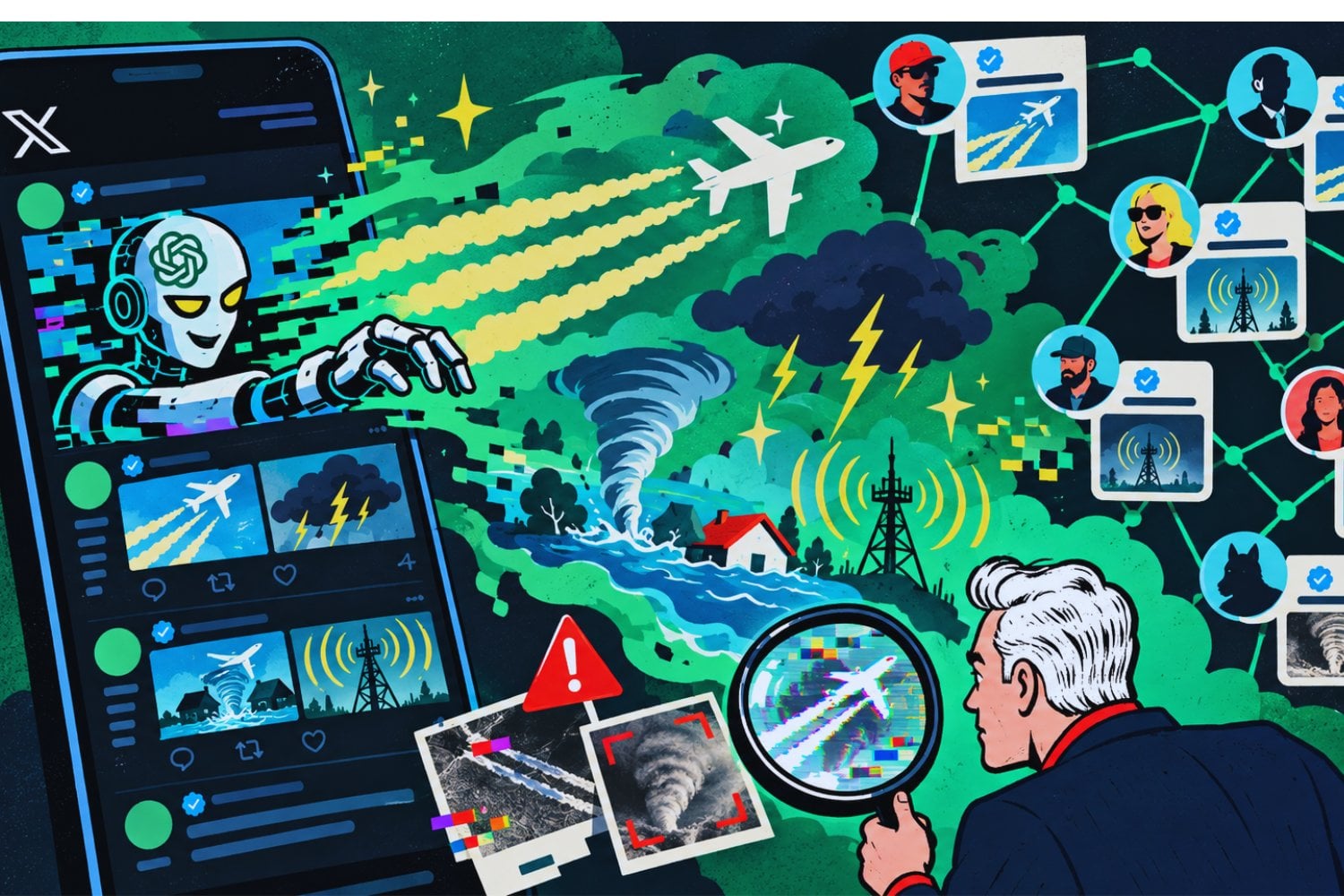 Una red de cuentas verificadas está llenando X de tormentas, chemtrails y desastres que nunca ocurrieron. La IA acaba de darles el arma perfecta
